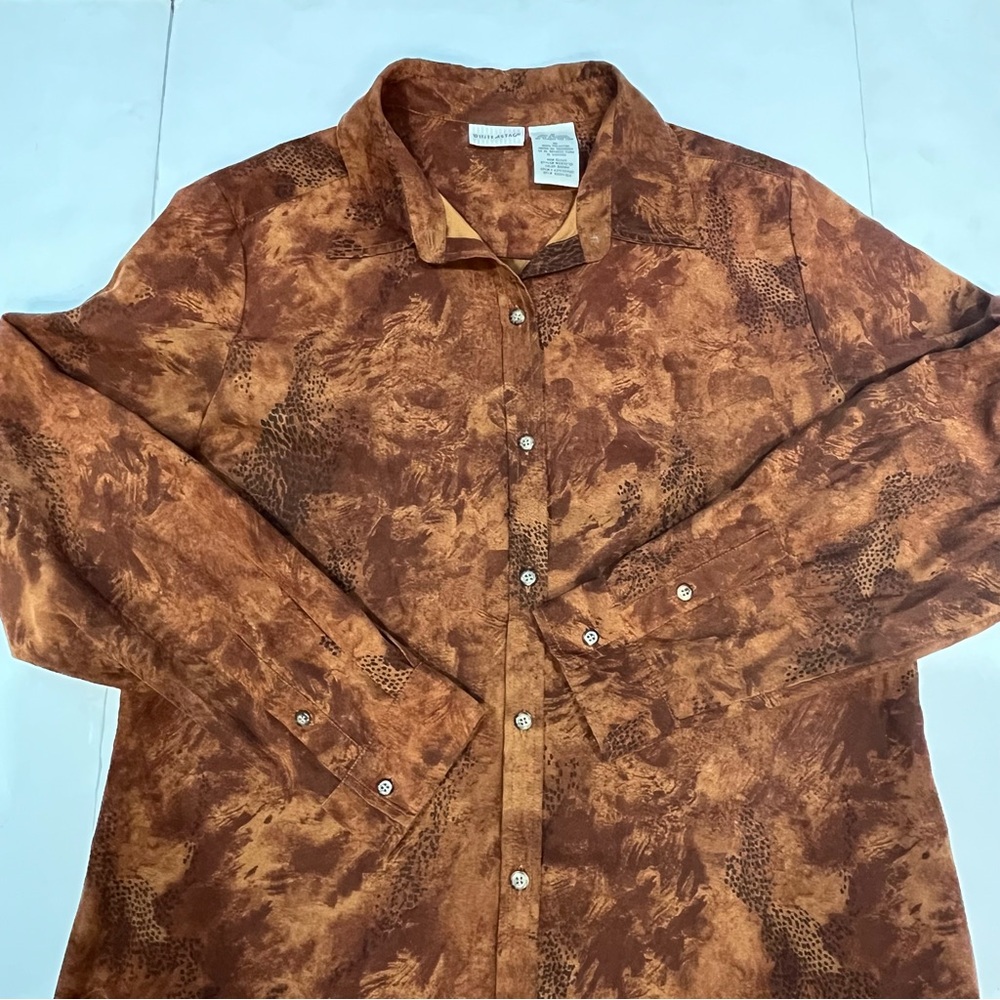 White Stag Brown Animal Cheetah Leopard Print Button Up Shirt Women Medium - Picture 11 of 16